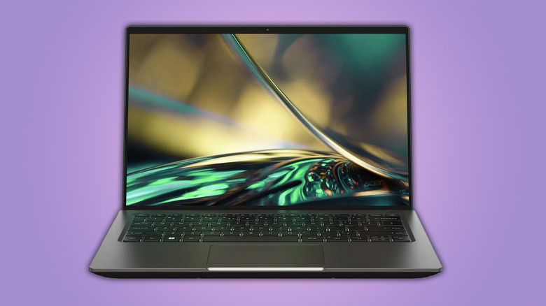 An Acer Swift X 2022 laptop on a purple background