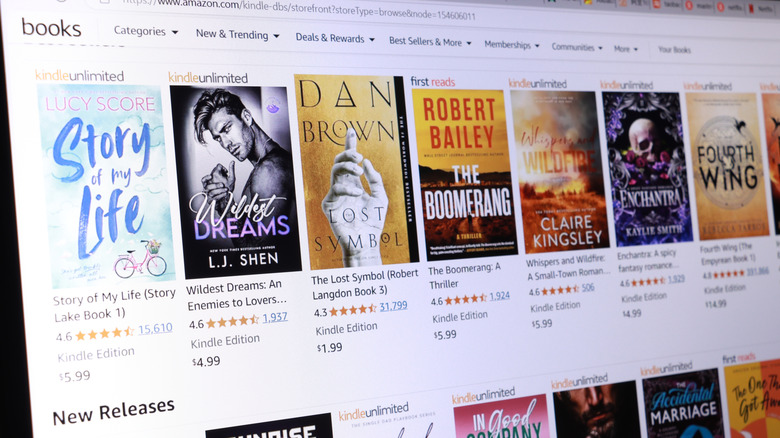 Screenshot of the Amazon Kindle storefront showing popular e-books for sale.