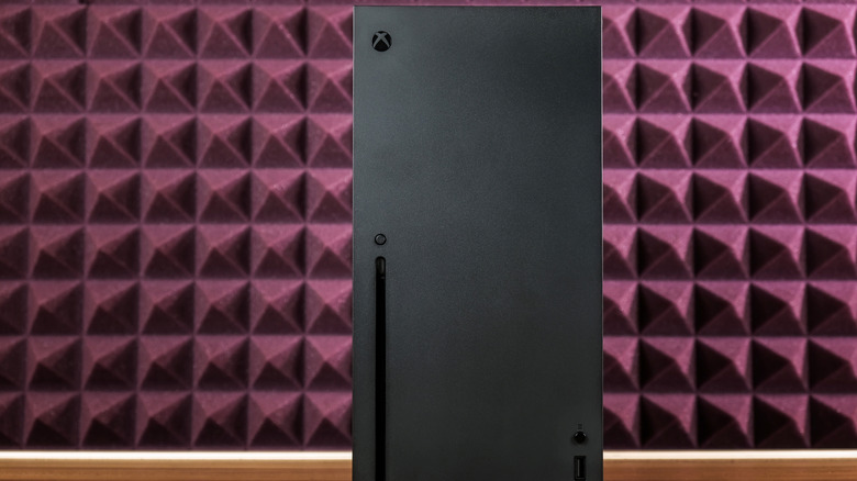 Black Xbox Series X standing upright on a table