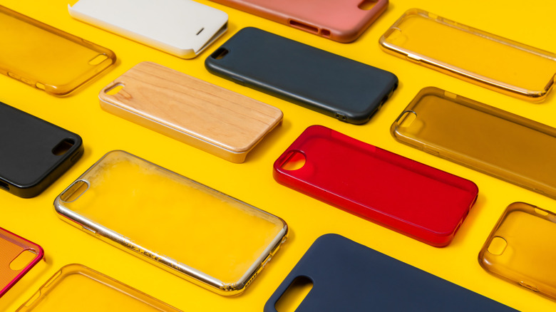 Render of phone cases on yellow background