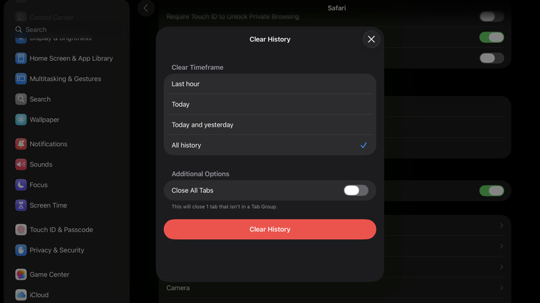 Clearing all history in Safari