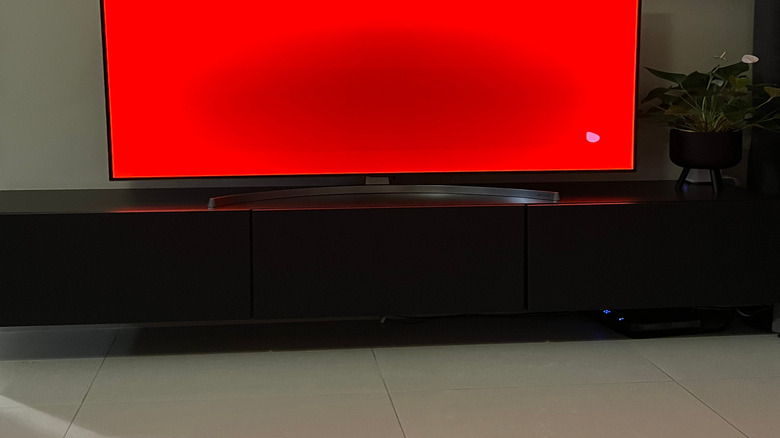 A TV with a burned-in image in the center