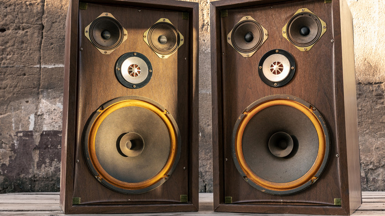 Vintage speakers on table