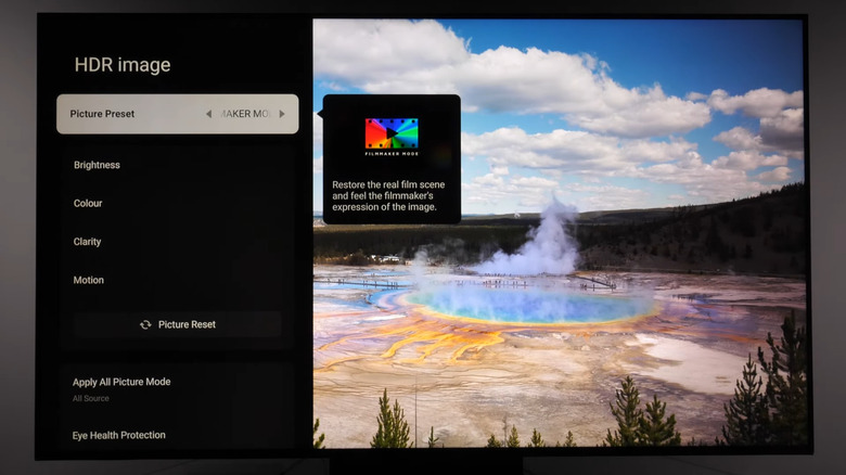 TCL TV showing Picture Preset modes in Filmmaker Mode