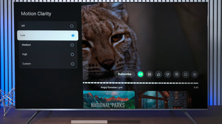TCL TV showing Motion Clarity options