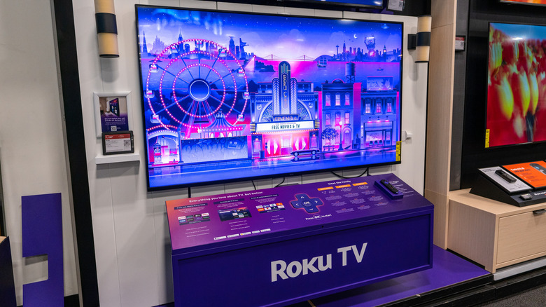 A Roku TV display at a retail outlet.
