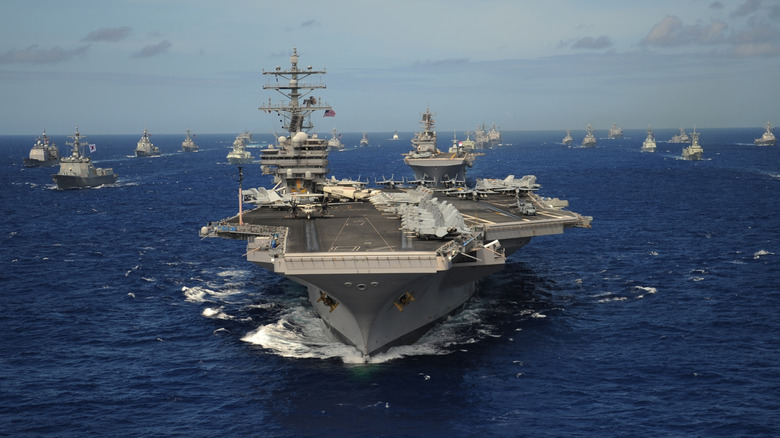USS Ronald Reagan aircraft carrier leading naval fleet