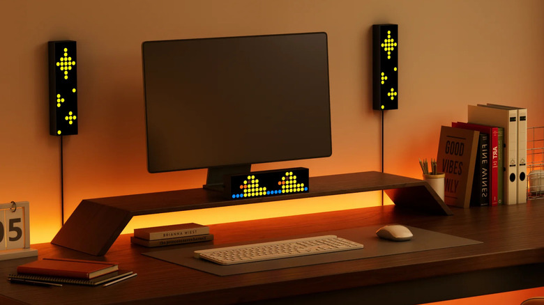 Yeelight Smart Lamp Cube Lite on computer desk and hung on wall