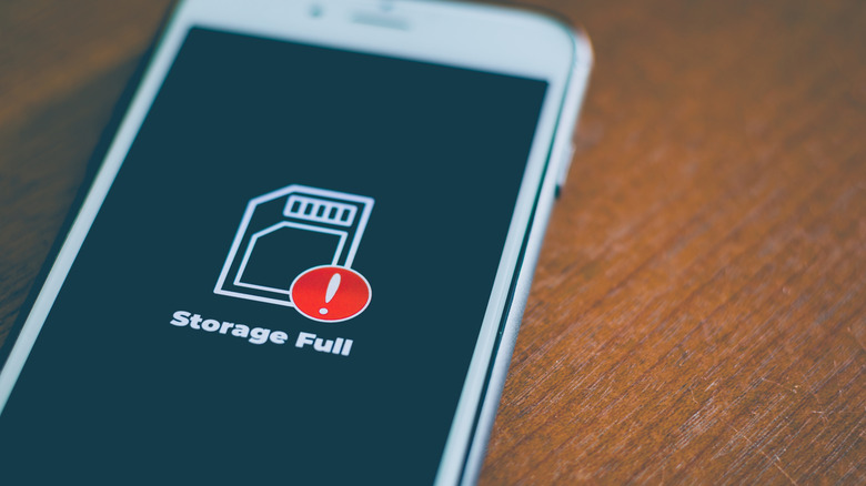 smartphone with a storage full image on it
