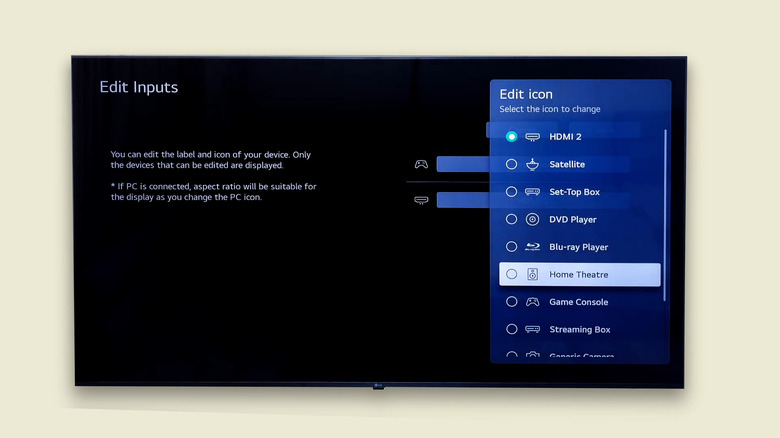 LG TV showing Edit Inputs webOS customization