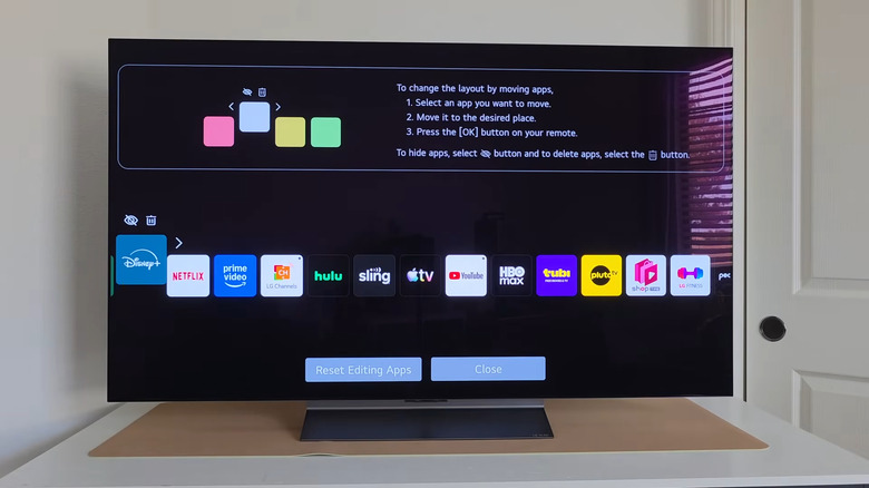 LG TV showing Edit Apps List screen