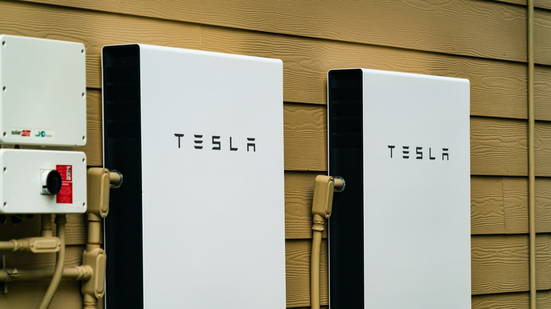 Two Tesla Powerwalls installed on a wall