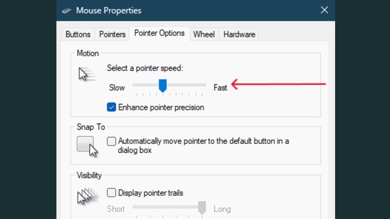 Screenshot of Mouse Properties window showing speed