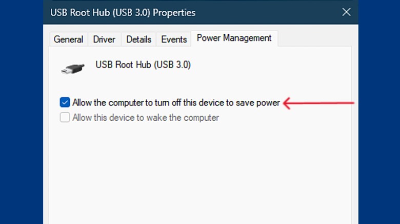 Screenshot of USB Root Hub Properties window