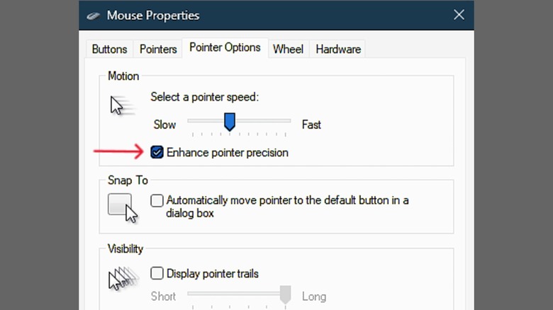 Screenshot of Mouse Properties window showing precision