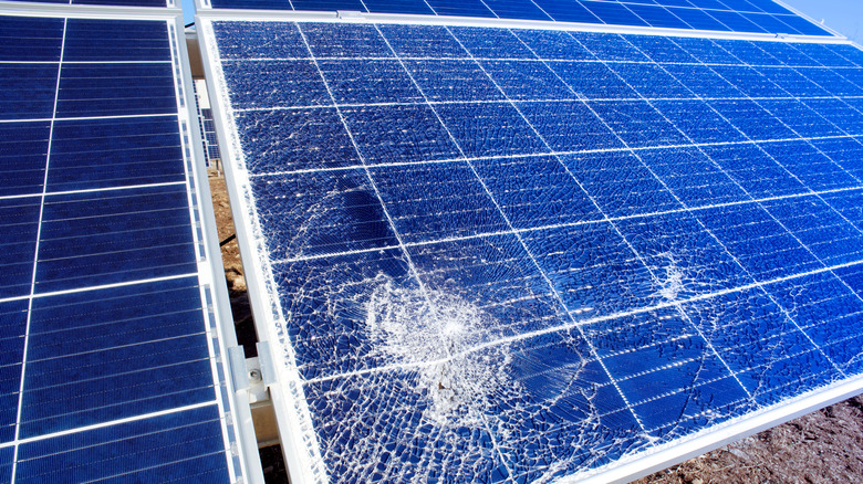 Close up of a cracked or broken PV panel.