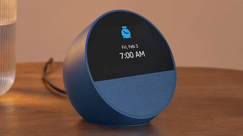 The Amazon Echo Spot placed on a bedside table.