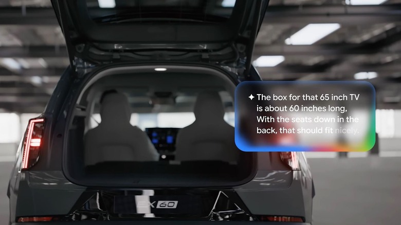 Gemini Intelligence explaining if a TV box will fit in the trunk of a car.