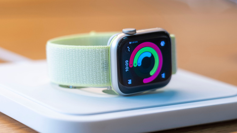 An Apple Watch  placed on a charger