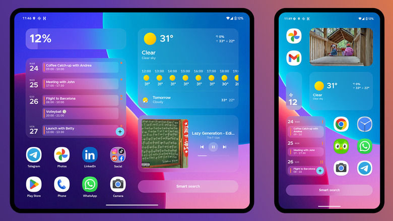 Two screenshots in an illustration showing Smart Launcher in action on a foldable phone