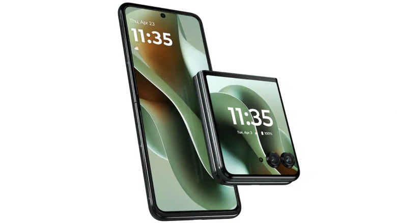 Motorola Razr Ultra (2025) flip smartphone showing its large inner display as well as cover screen.