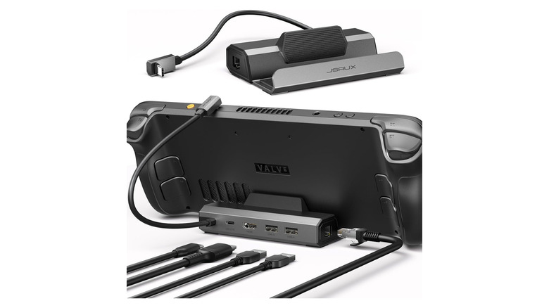 JSAUX Docking Station with Steam Deck on white background