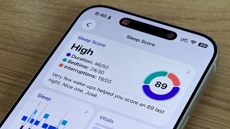 iOS 26.2 showing Sleep Score functionality on an iPhone