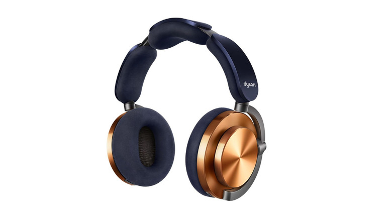 Dyson OnTrac headphones in copper and blue on white background