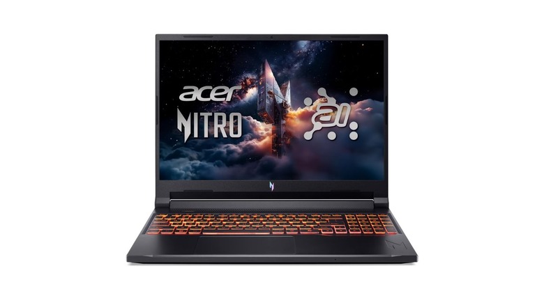 Acer Nitro V 16 AI with black frame and orange backlight on its keys