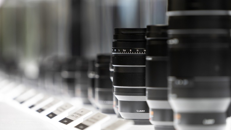 a collection of Lumix camera lenses