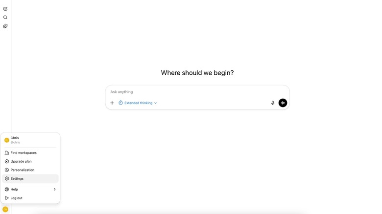 The ChatGPT Settings menu on desktop.