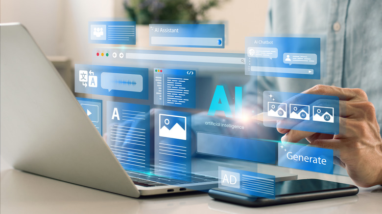 A concept image of a person using AI products on computer and mobile.