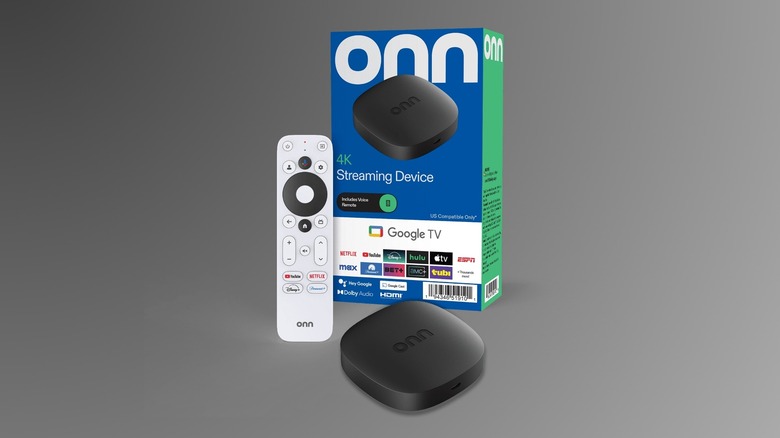 Onn Google TV 4K against a gradient background