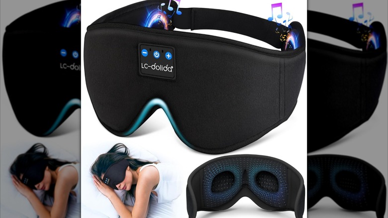 The LC-Dolida sleep mask and a woman wearing it.