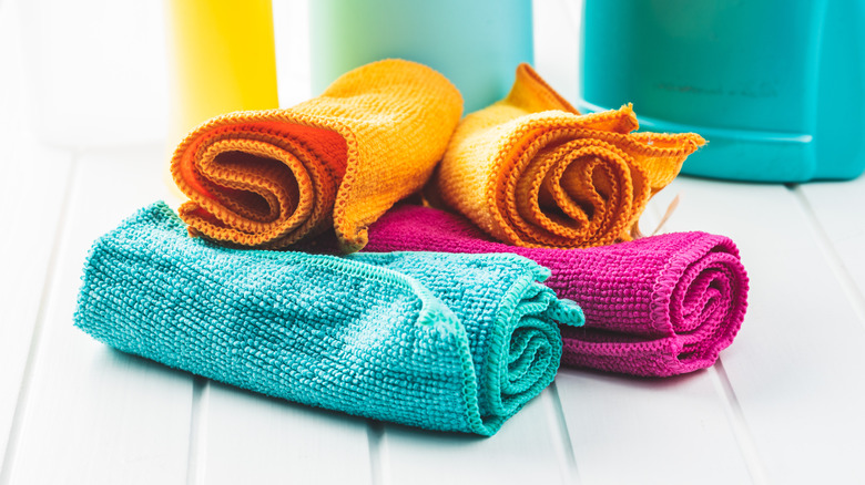 Microfiber clothes on a white table