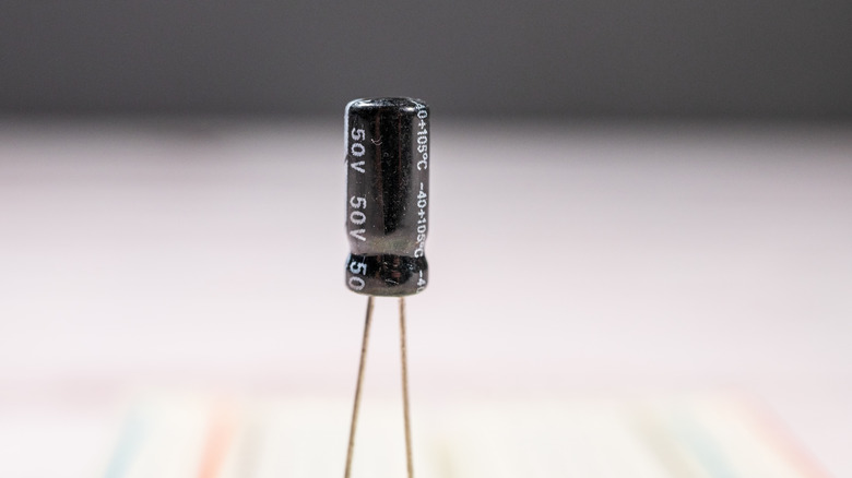 Close up of an electrolytic capacitor