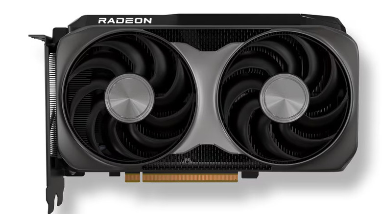 AMD Radeon RX 9060 XT graphics card with dual-fan cooling on a white background