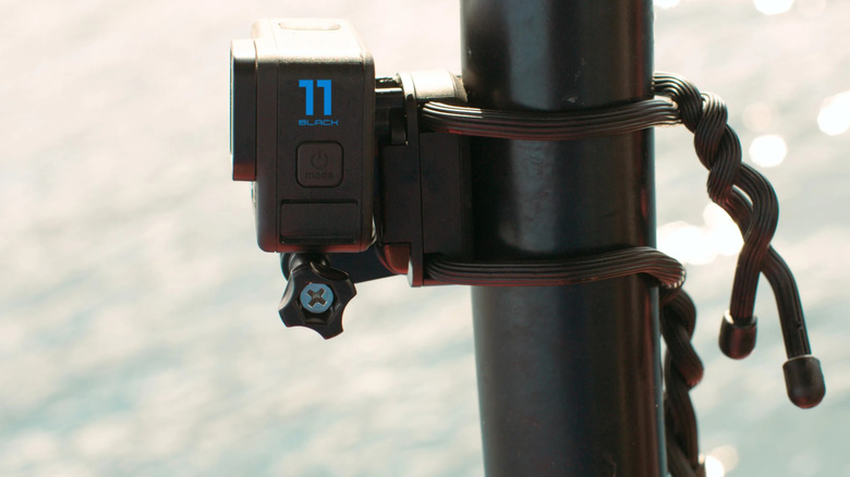 GoPro camera mounted to pole