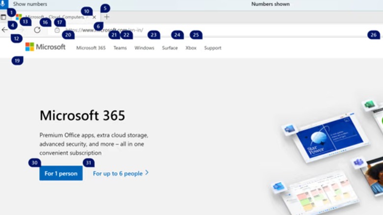 Using the "Show Numbers" command on a Windows PC.