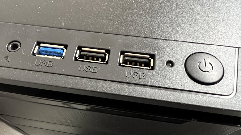 A desktop case with USB ports