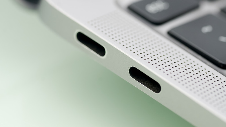 The side of a MacBook showing two USB-C ports