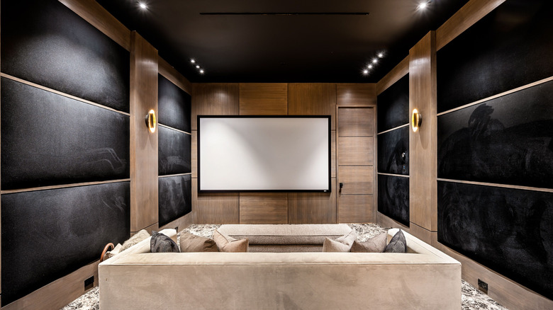 A small-looking home theater setup in a modern home.