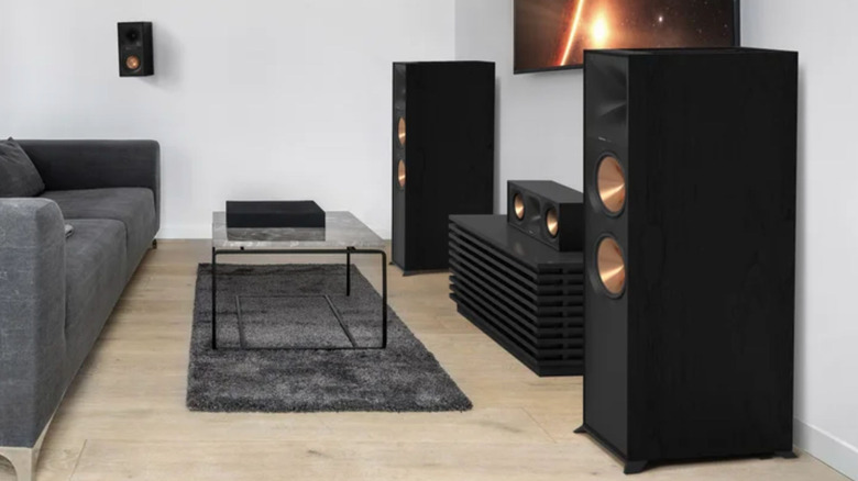 The Klipsch Reference 5.0.2 system set up as part of a home theater