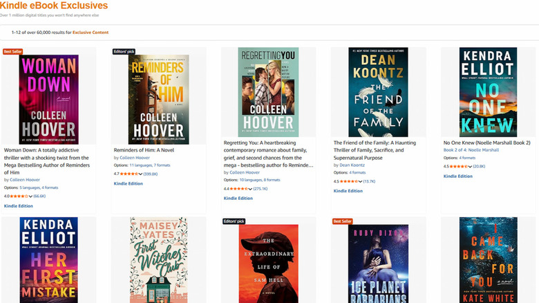 The Kindle eBook exclusive landing page showing book listings