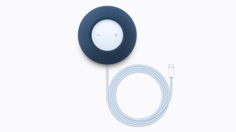 A HomePod mini 2 with a matching USB-C cable