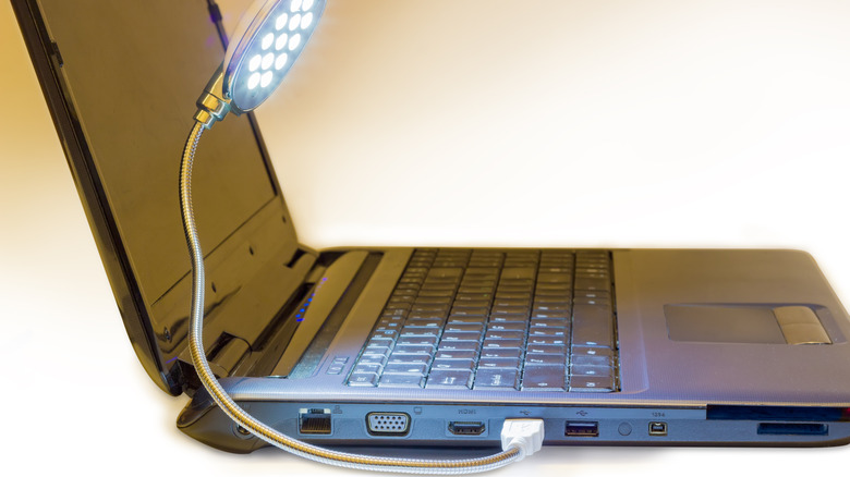 Laptop with a USB light connected