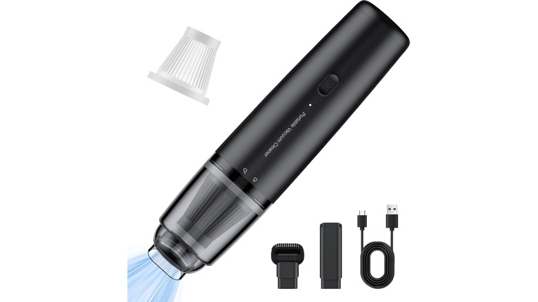 An Amazon promotional photo for the LYFUHUI Handheld Cordless Vacuum Cleaner, the image showcases the vacuum alongside its accessories