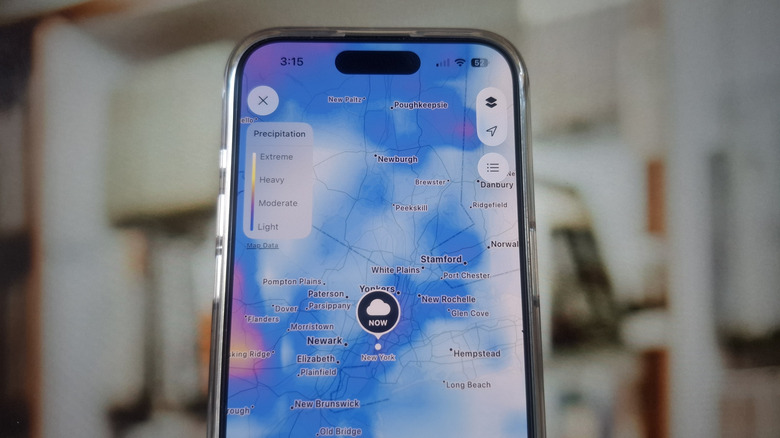 The iPhone Weather app showing an interactive weather map