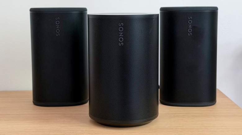 Sonos speakers on a table