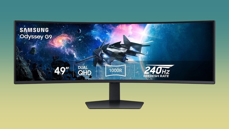 The Samsung Odyssey G95C monitor on a gradient background